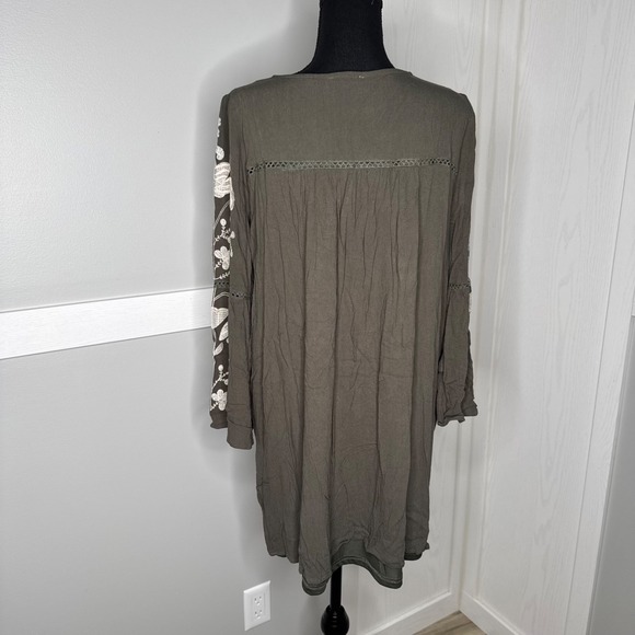 Entro Embroidered‎ Boho Peasant Dress Tassel Tie Olive Green | Size L - Picture 6 of 9